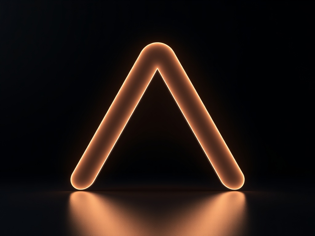 Minimalist 3D letter 'A' formed by smooth glowing paths, set against a dark gradient background, subtle reflections, high-end 8K product shot
